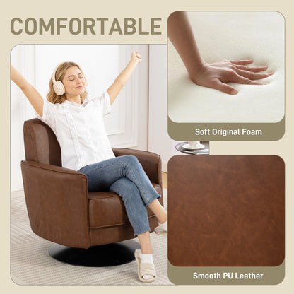Upholstered PU Leather Armchair for Living Room, Brown