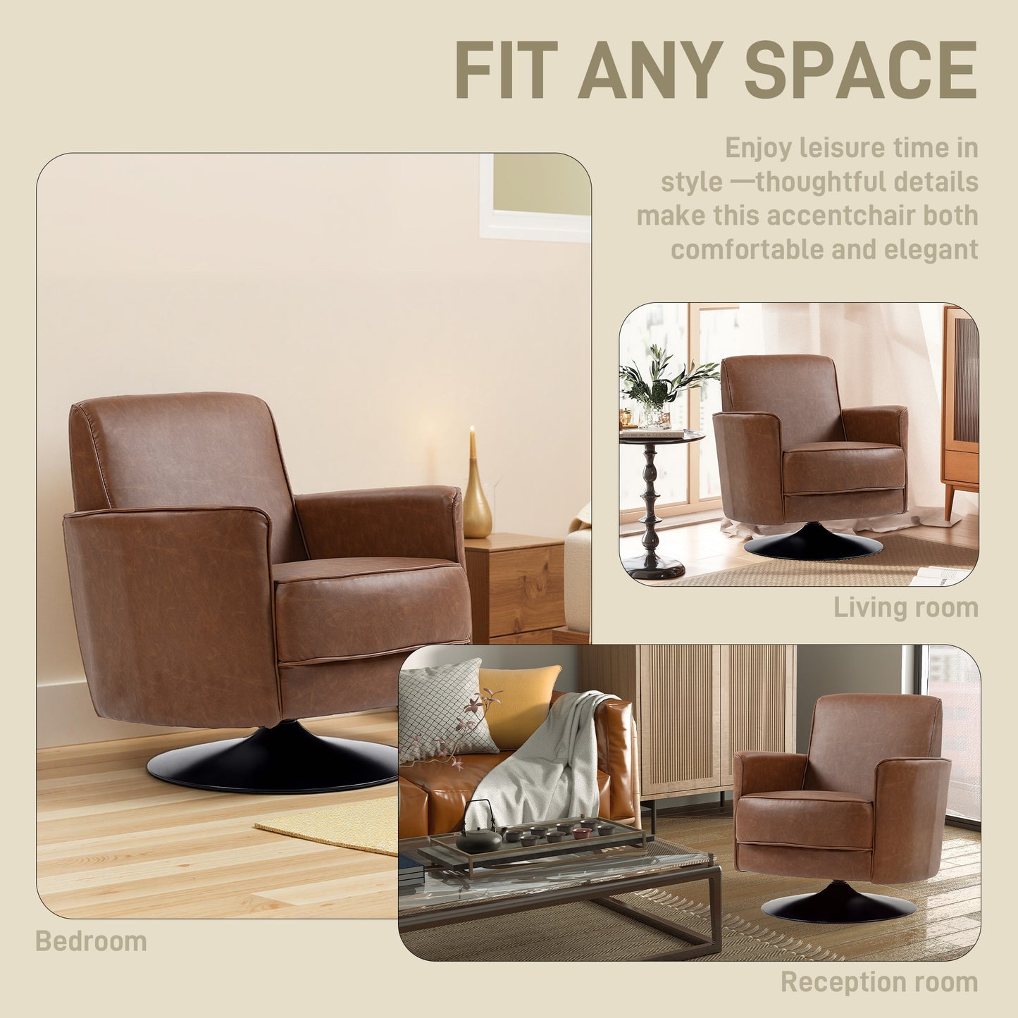 Upholstered PU Leather Armchair for Living Room, Brown