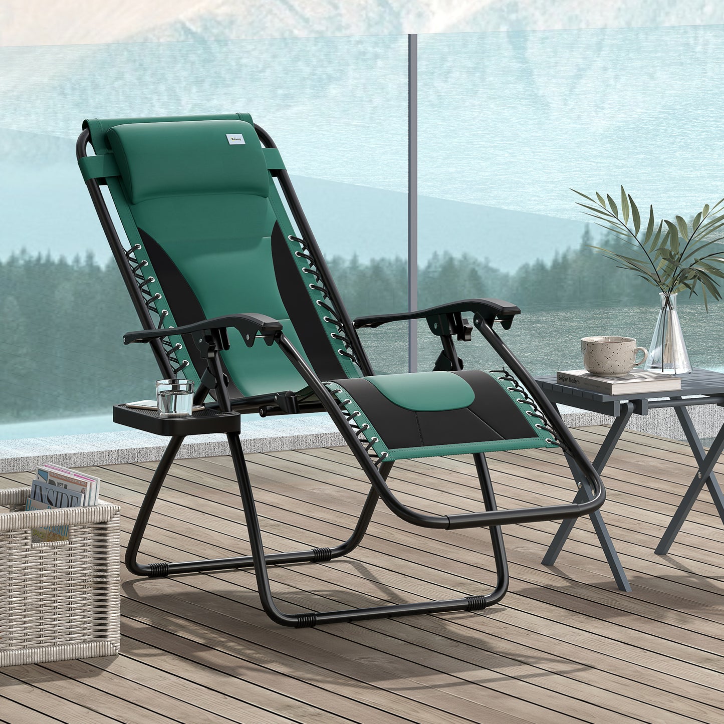 Zero Gravity Lounger Folding Recliner Chair w/ Cup Holder Green