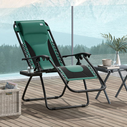 Zero Gravity Lounger Folding Recliner Chair w/ Cup Holder Green