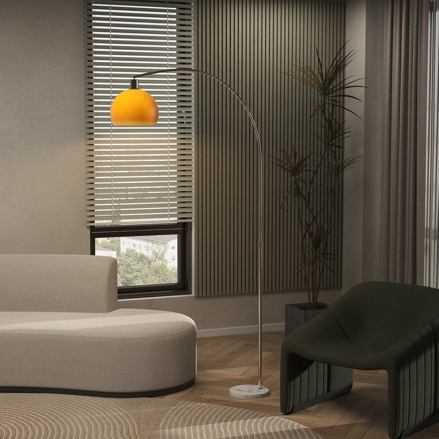 Modern Standing Lamp with Shade & Foot Switch, Orange