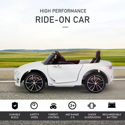 HOMCOM Compatible 12V Kids Children Electric Ride-on Car Bentley GT Twin Motors with LED Lights Music Parental Remote Control White