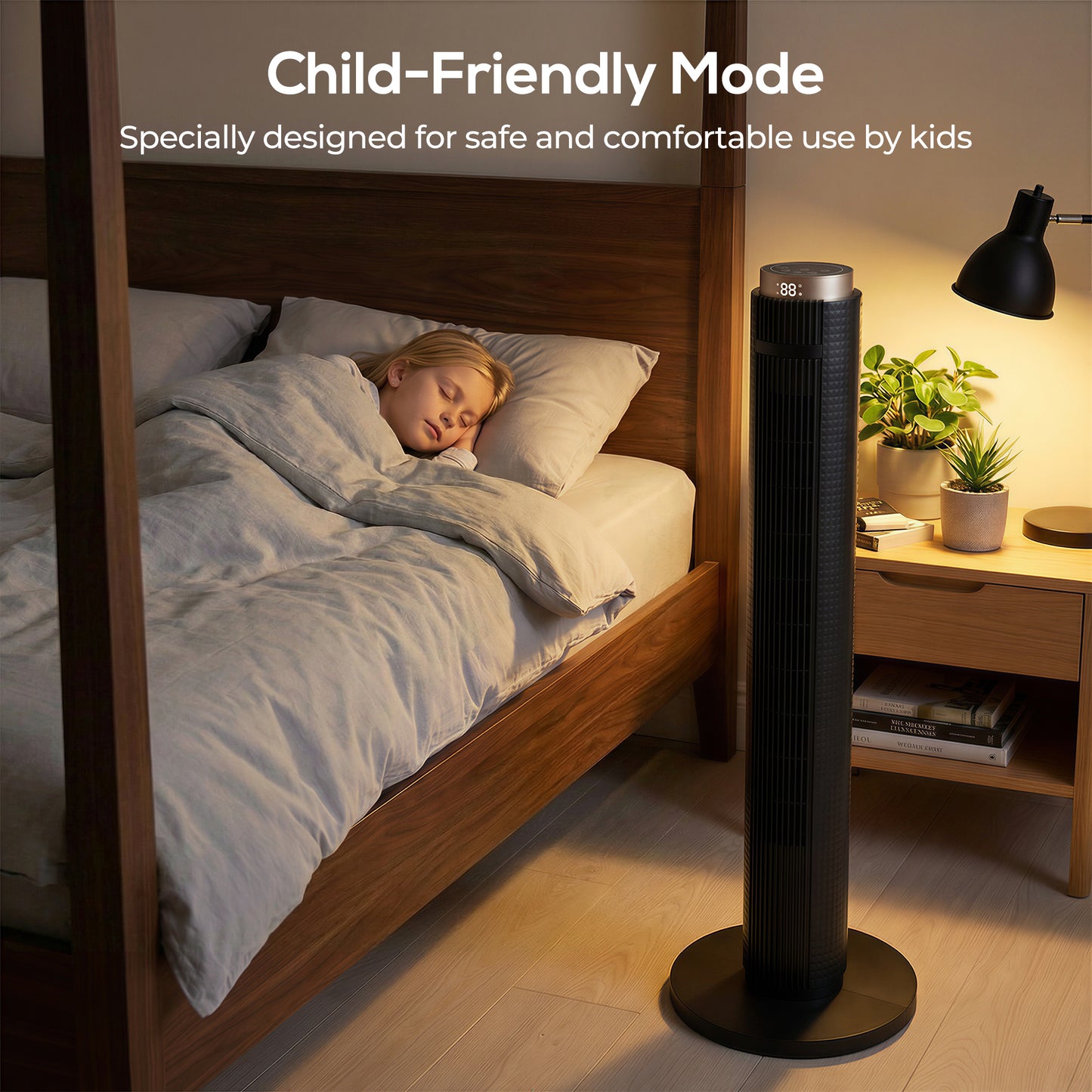 Tower Fan, Standing Floor Fan with Remote Control Black