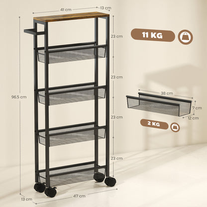 Rolling Kitchen Trolley, Slim Storage Cart with Metal Frame, Handle