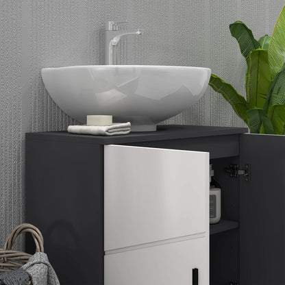 kleankin Pedestal Sink Cabinet, Bathroom Vanity Unit, Floor Basin Storage Cupboard with Double Doors and Shelf, 60 x 30 x 60 cm, Grey