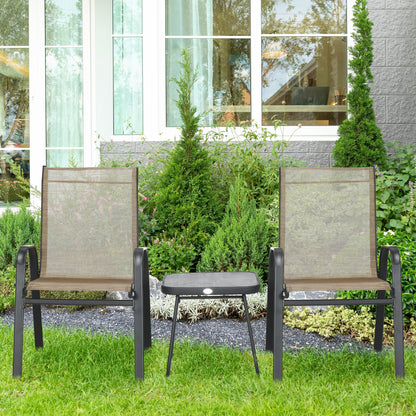 3PCs Bistro Set with Breathable Mesh Fabric Stackable Chairs Brown