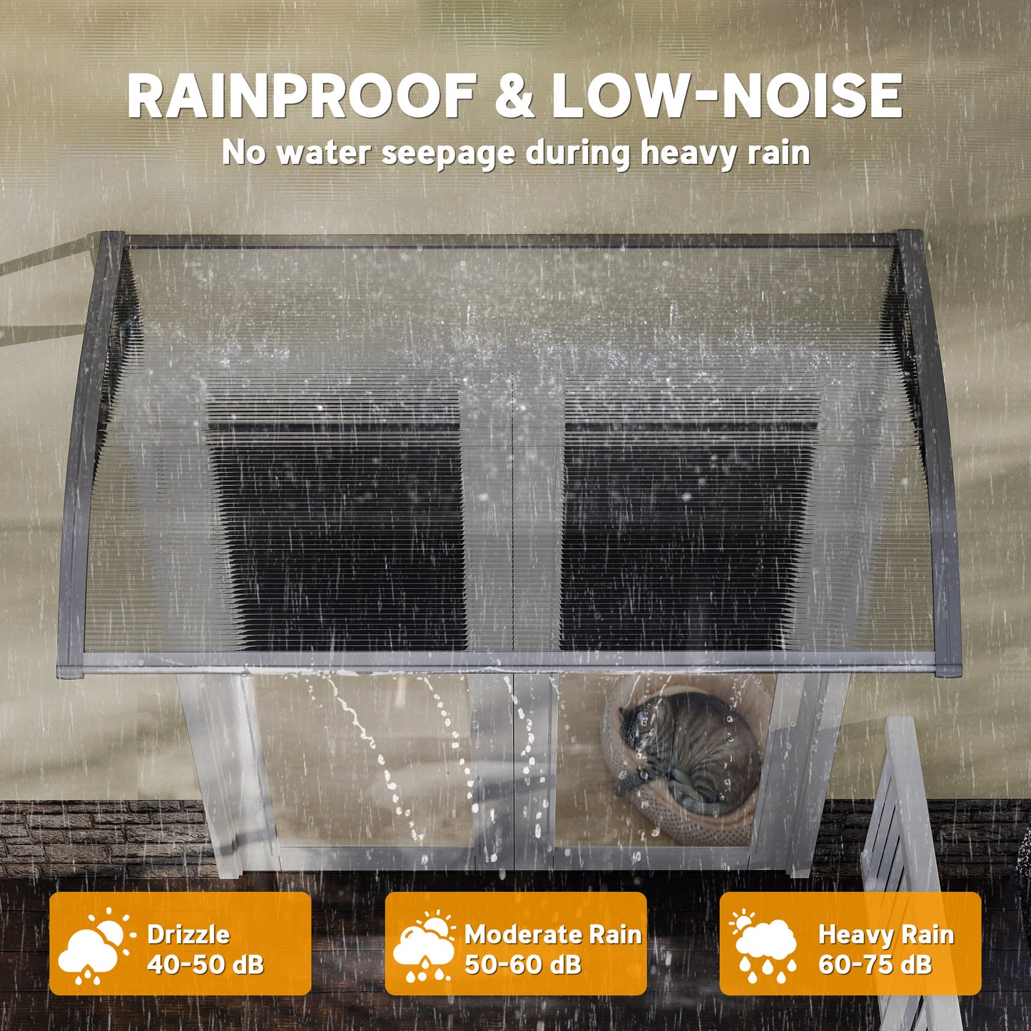 Door Canopy Outdoor Awning Rain Shelter for Window Porch, Grey