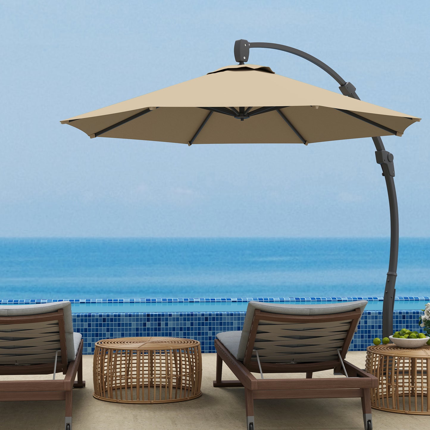 3(m) Garden Cantilever Parasol with Crank Aluminium Frame Khaki