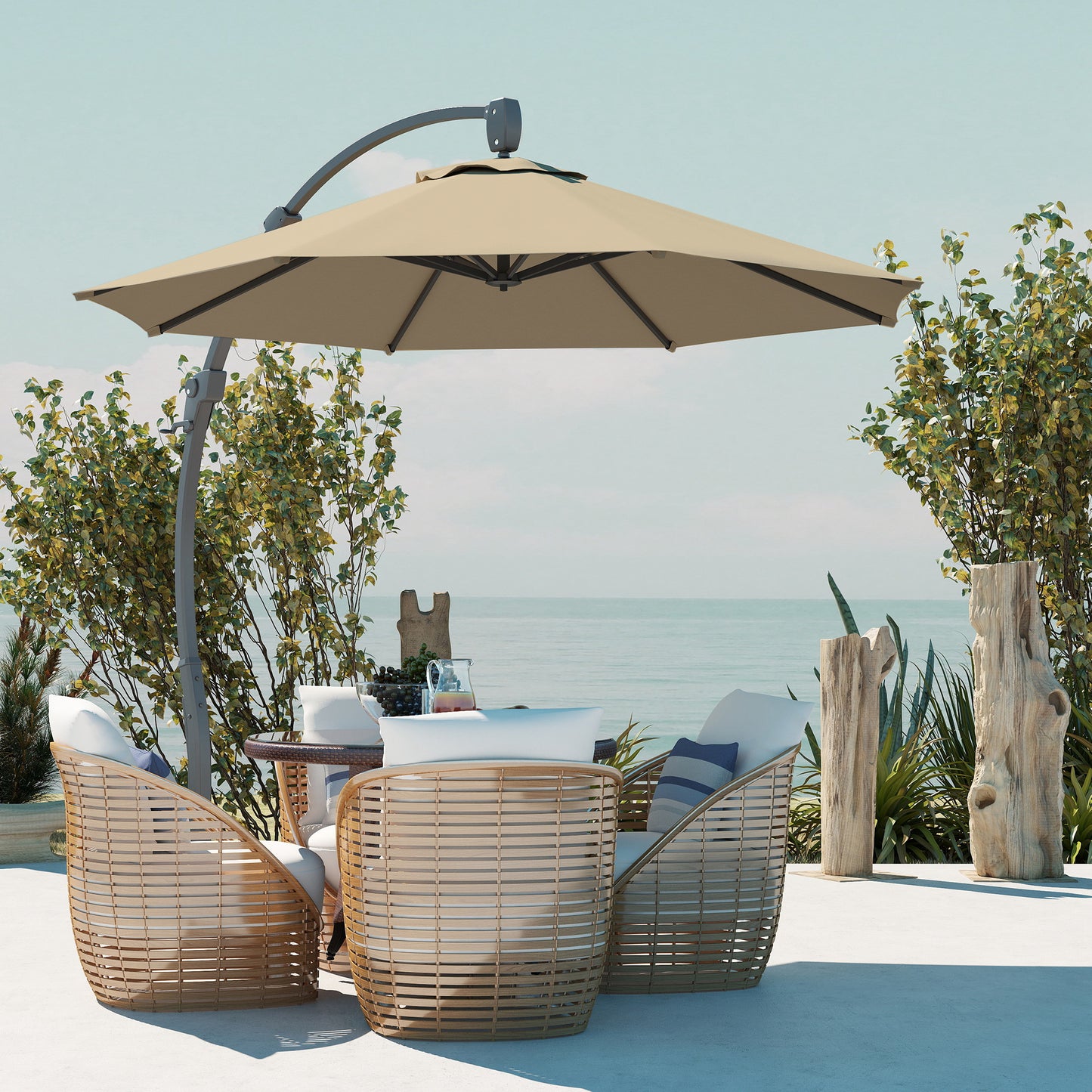 3(m) Garden Cantilever Parasol with Crank Aluminium Frame Khaki