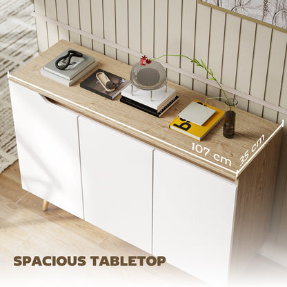 Sideboard Storage Cabinet with 5 Rubberwood Legs, White and Oak