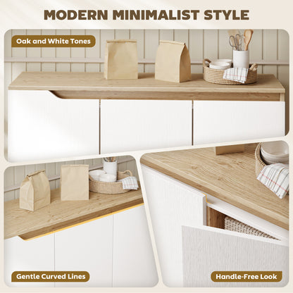 Sideboard Storage Cabinet with 5 Rubberwood Legs, White and Oak
