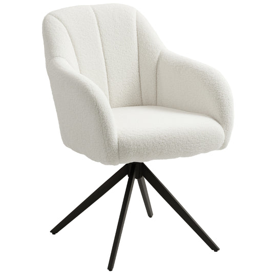 360 Degree Swivel Accent Chair, Teddy Fleece Fabric Armchair, White
