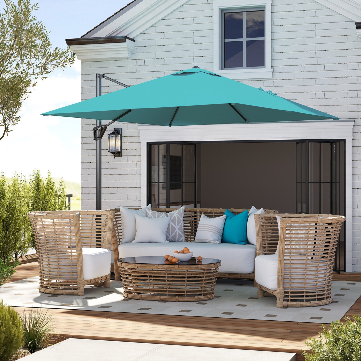 Square Cantilever Roma Parasol 360 Degree Rotation Hand Crank, Blue