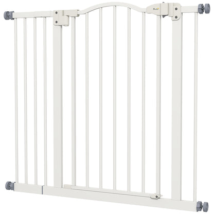 Metal 74-100cm Adjustable Pet Gate Safety Barrier w/ Auto-Close Door White