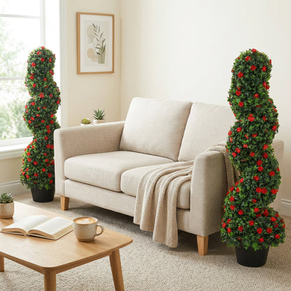 Artificial Rose Spiral Topiary Tree for Indoor Outdoor, Set of 2