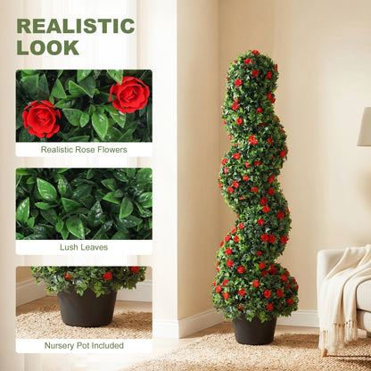 Artificial Rose Spiral Topiary Tree for Indoor Outdoor, Set of 2