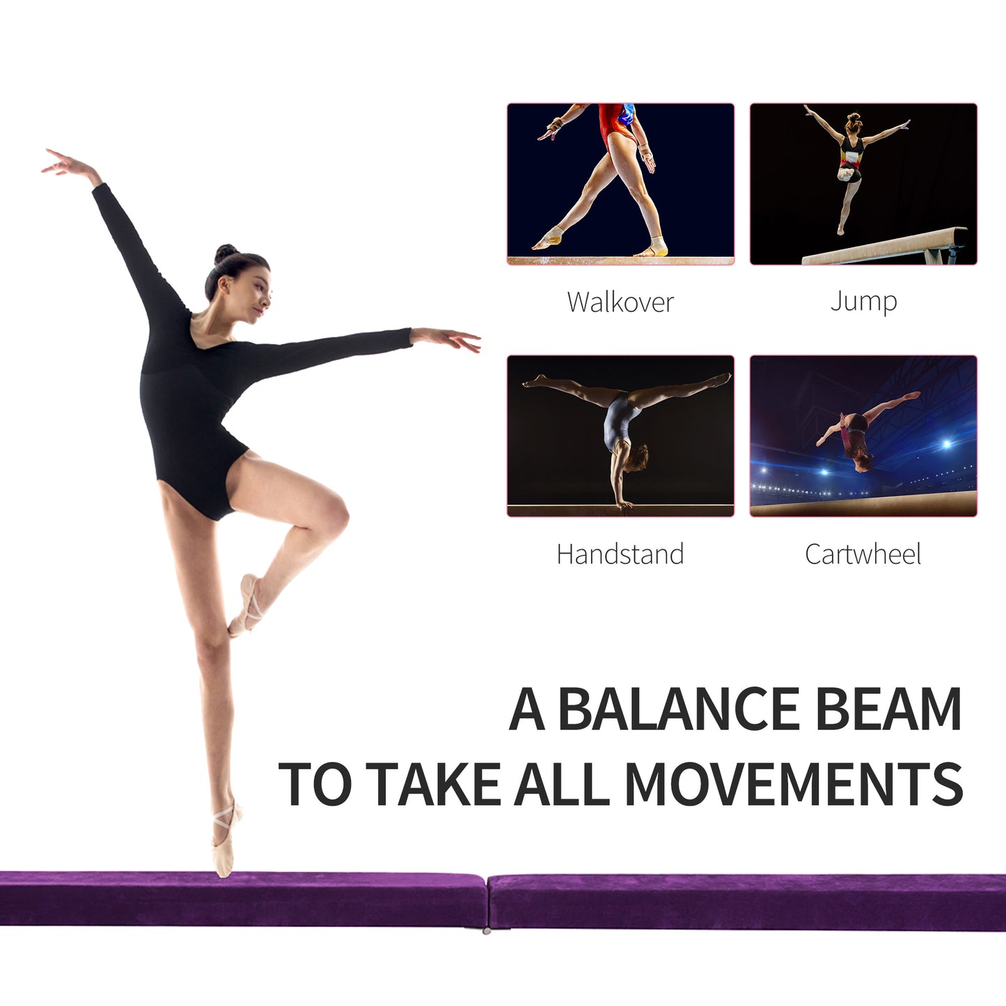 2.1m Balance Beam Trainer Fold Performance Gymnastics, Purple