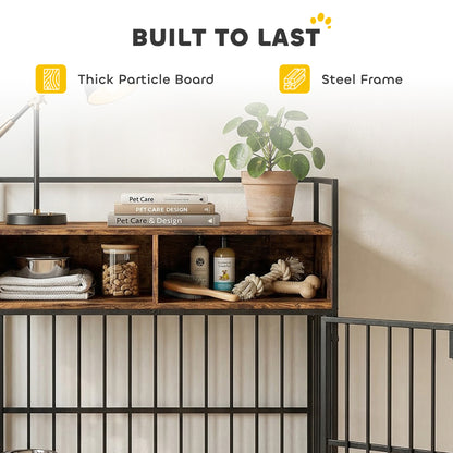 Dog Crate Furniture, Dog Cage with Rotatable Feeding Station