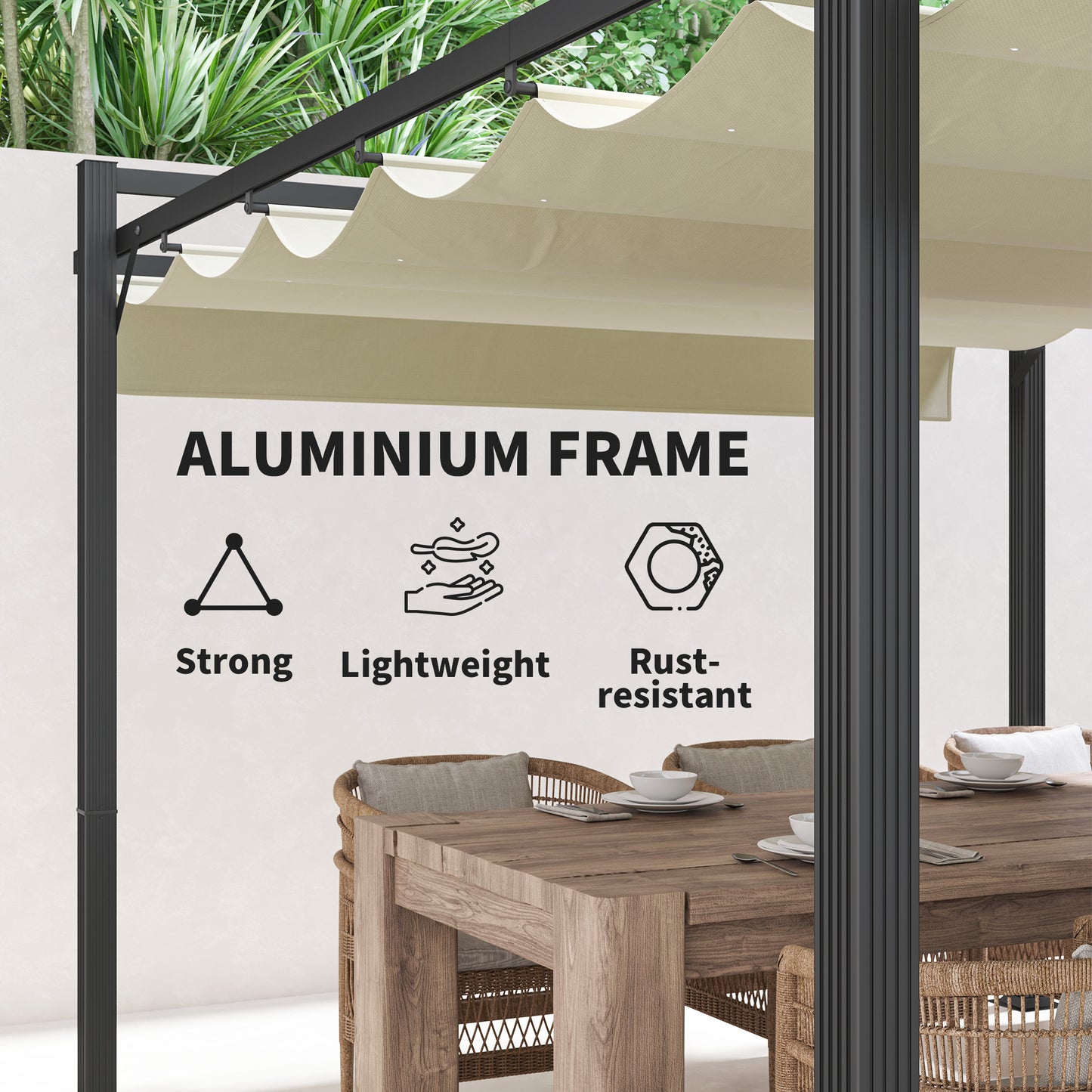 3 x 4m Pergola with Retractable Roof and Aluminium Frame, Khaki