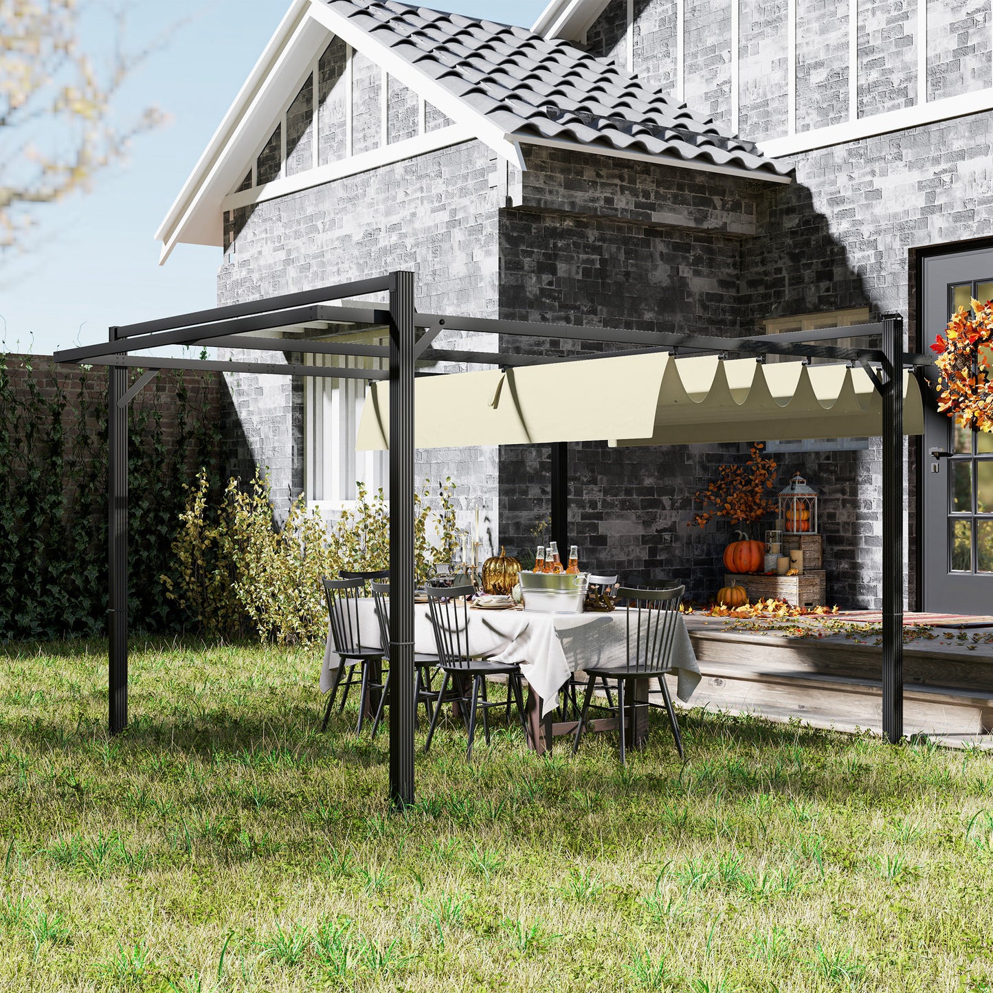3 x 4m Pergola with Retractable Roof and Aluminium Frame, Khaki