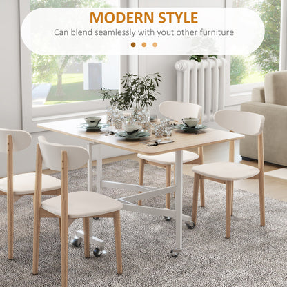 Drop Leaf Table with Wheels Folding Dining Table for Small Spaces, Nature