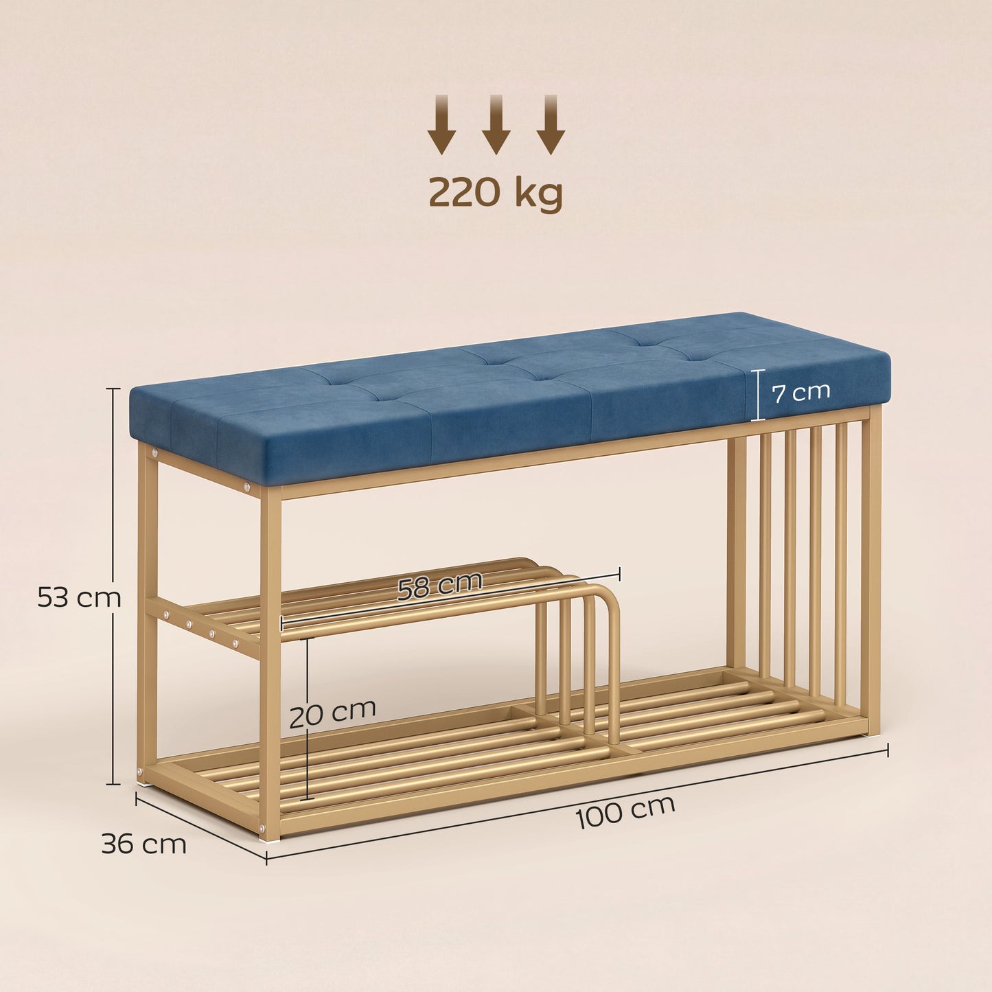 Shoe Storage Bench with Seat Cushion Tufted Shoe Rack Bench Dark Blue