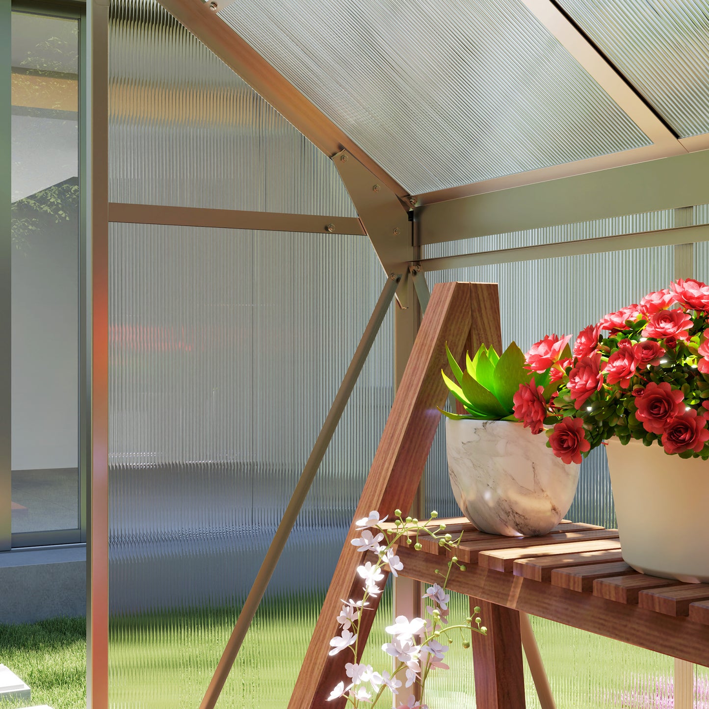 6x4ft Walk-In Polycarbonate Greenhouse Plant Grow Galvanied Aluminium