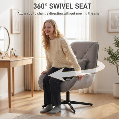 Swivel Accent Chair, Chenille Armchair with Lumbar Pillow, Light Grey