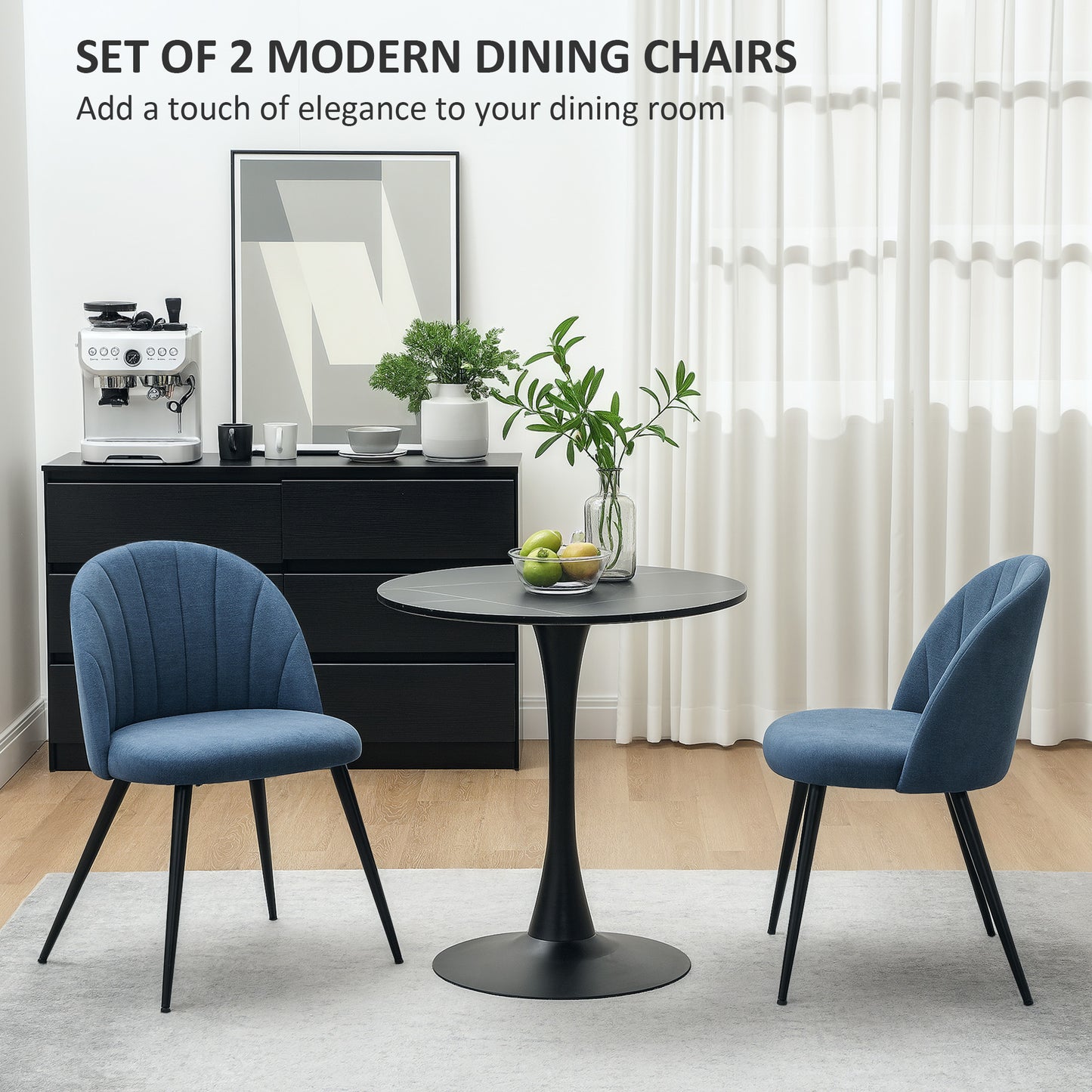 Set of 2 Dining Chairs with Shell Backrest and Padded Seat Blue