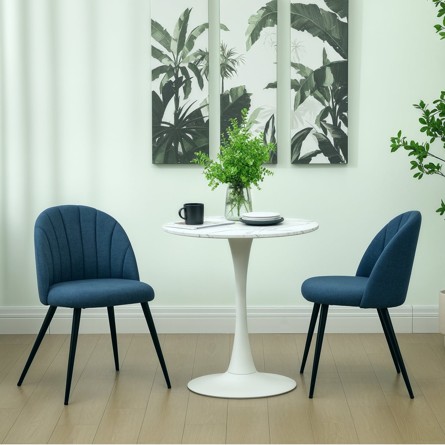 Set of 2 Dining Chairs with Shell Backrest and Padded Seat Blue
