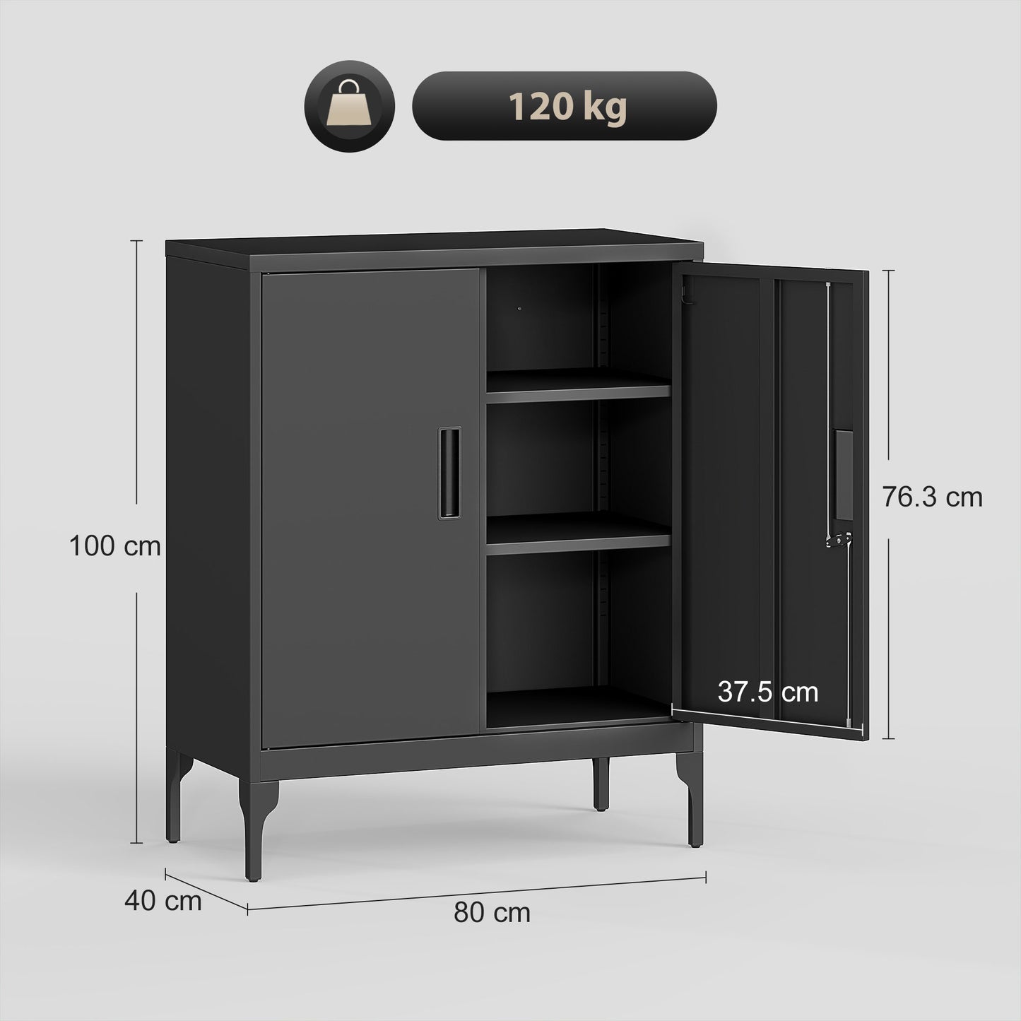 Metal Storage Cabinet with Lock for Home Office, Garage, Study, Black