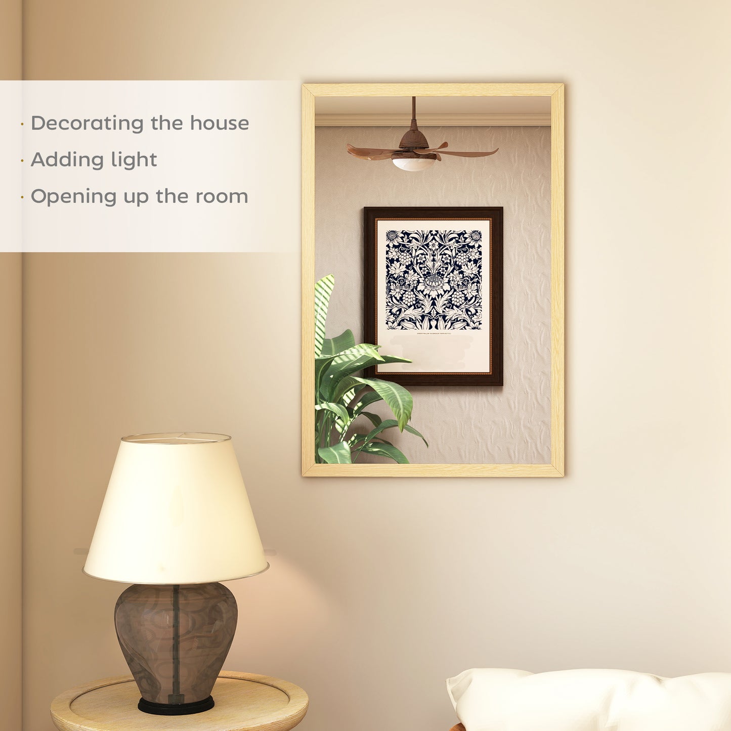 60x40cm Wall Bathroom Mirror for Home Decor, Vanity Mirror, Natural