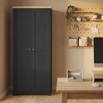 172cm Wooden Storage Cabinet Cupboard With 4 Shelves Black