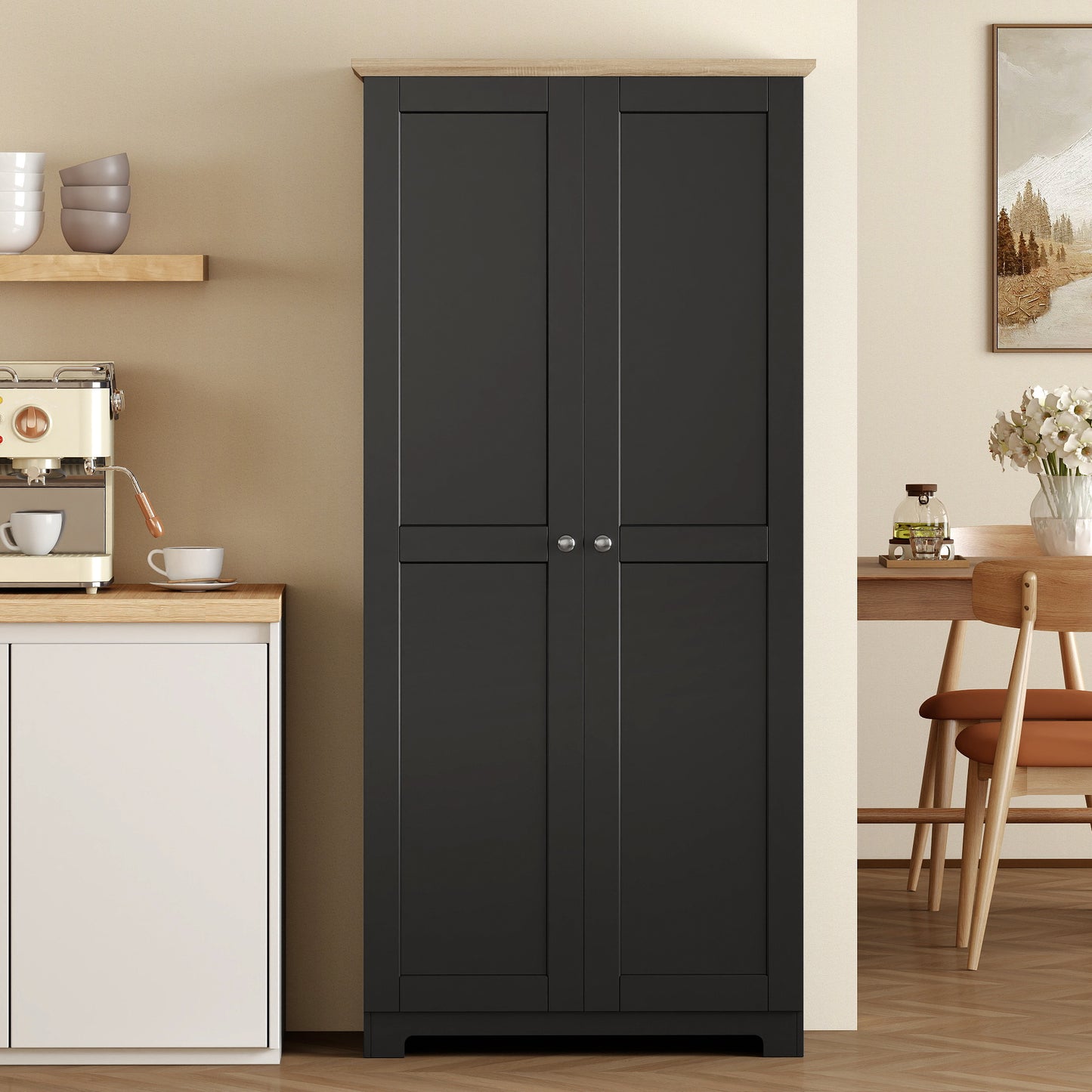 172cm Wooden Storage Cabinet Cupboard With 4 Shelves Black