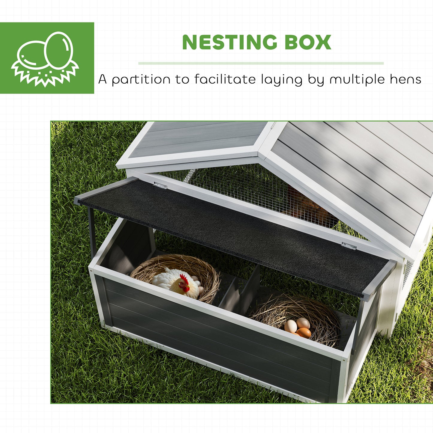 Wooden Chicken Run with Nesting Box, Openable Roof, for 4-8 Chickens