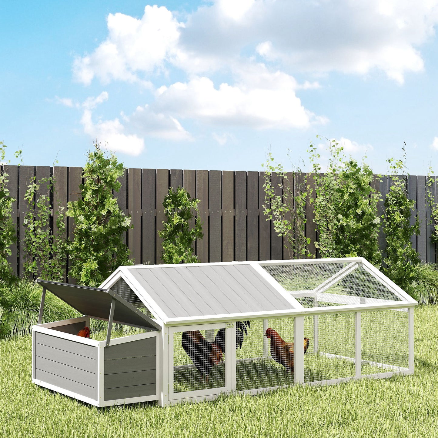 Wooden Chicken Run with Nesting Box, Openable Roof, for 4-8 Chickens