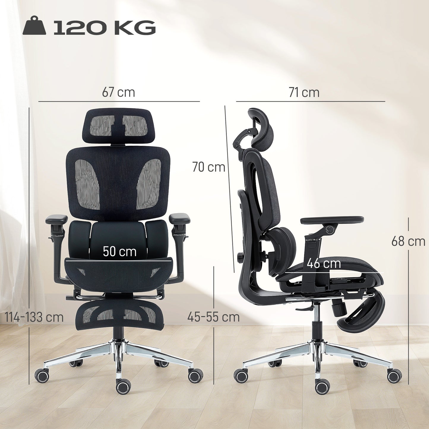 Ergonomic Office Chair, Mesh Desk Chair with Lumbar Support, Footrest