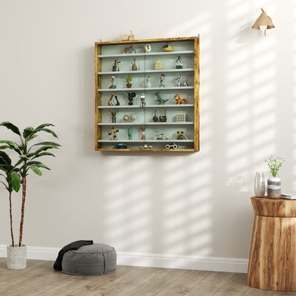 7-Tier Wall Display Cabinet w/ Shelves Glass Doors, Oak