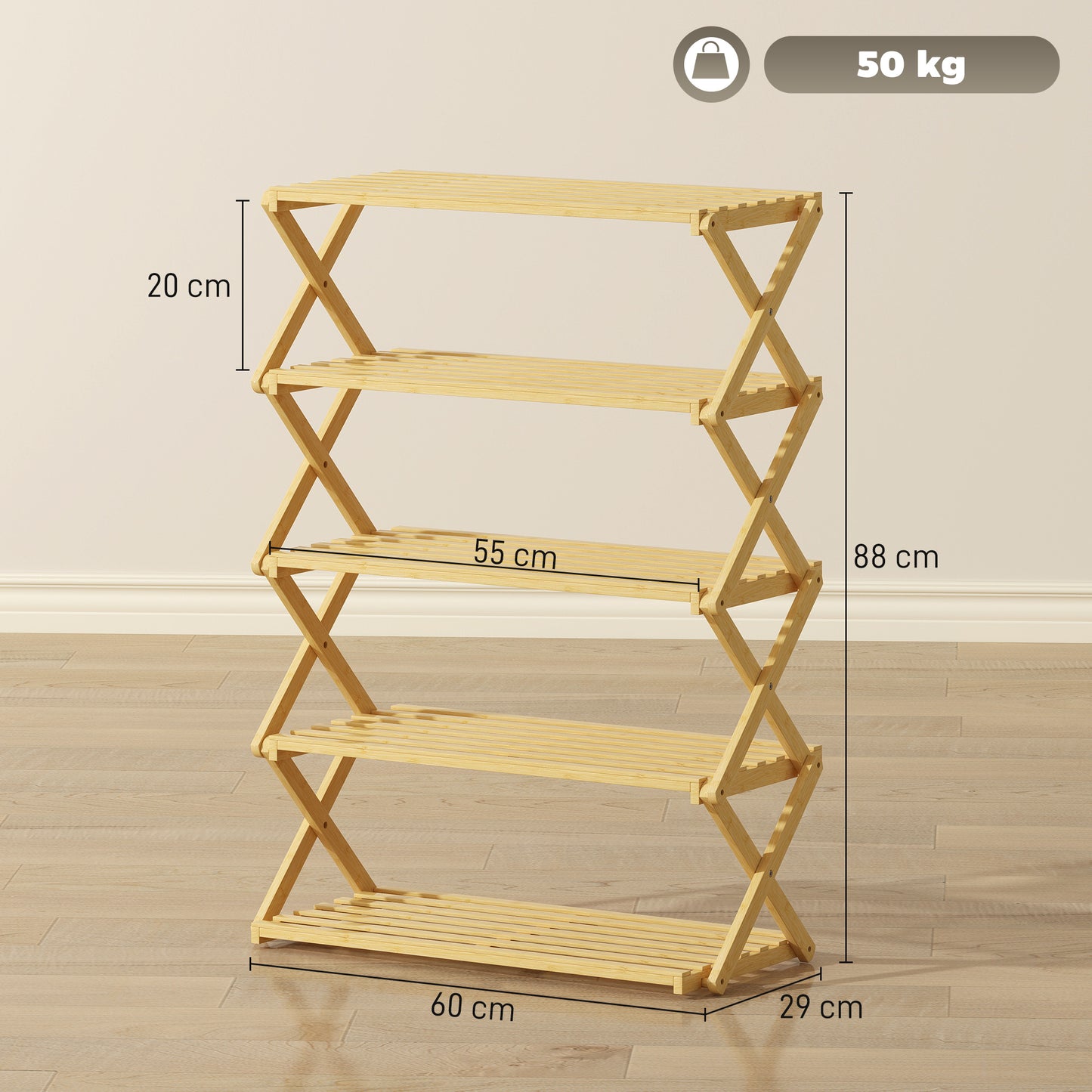 5-Tier Bamboo Shoe Rack, Folding Shoe Shelf, Holds up to 15 Pairs
