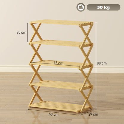 5-Tier Bamboo Shoe Rack, Folding Shoe Shelf, Holds up to 15 Pairs