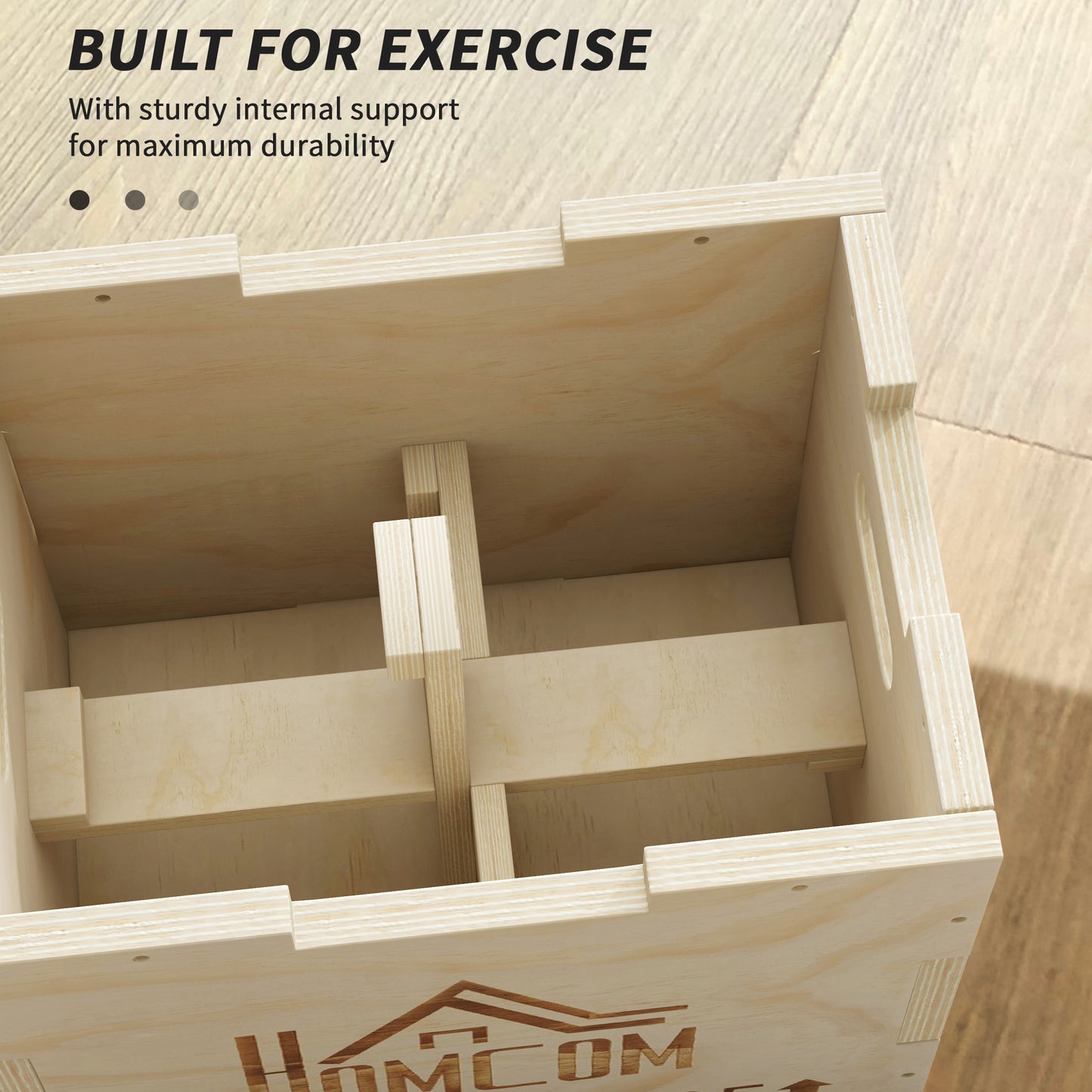 3-in-1 Wooden Plyo Box, Plyometric Jump Box with Handle Openings for Home Gym, Workout Training, 12" x 14" x 16", Natural