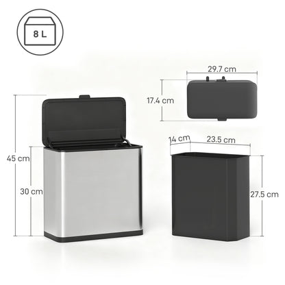 8L Hanging Kitchen Bin, Rubbish bin w/ Stay-Open Lid for Under Sink
