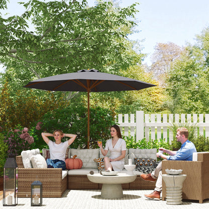 Wooden Garden Parasol with Rope Pulley Mechanism, Dark Grey