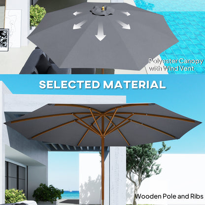 Wooden Garden Parasol with Rope Pulley Mechanism, Dark Grey