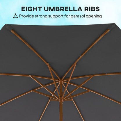 Wooden Garden Parasol with Rope Pulley Mechanism, Dark Grey