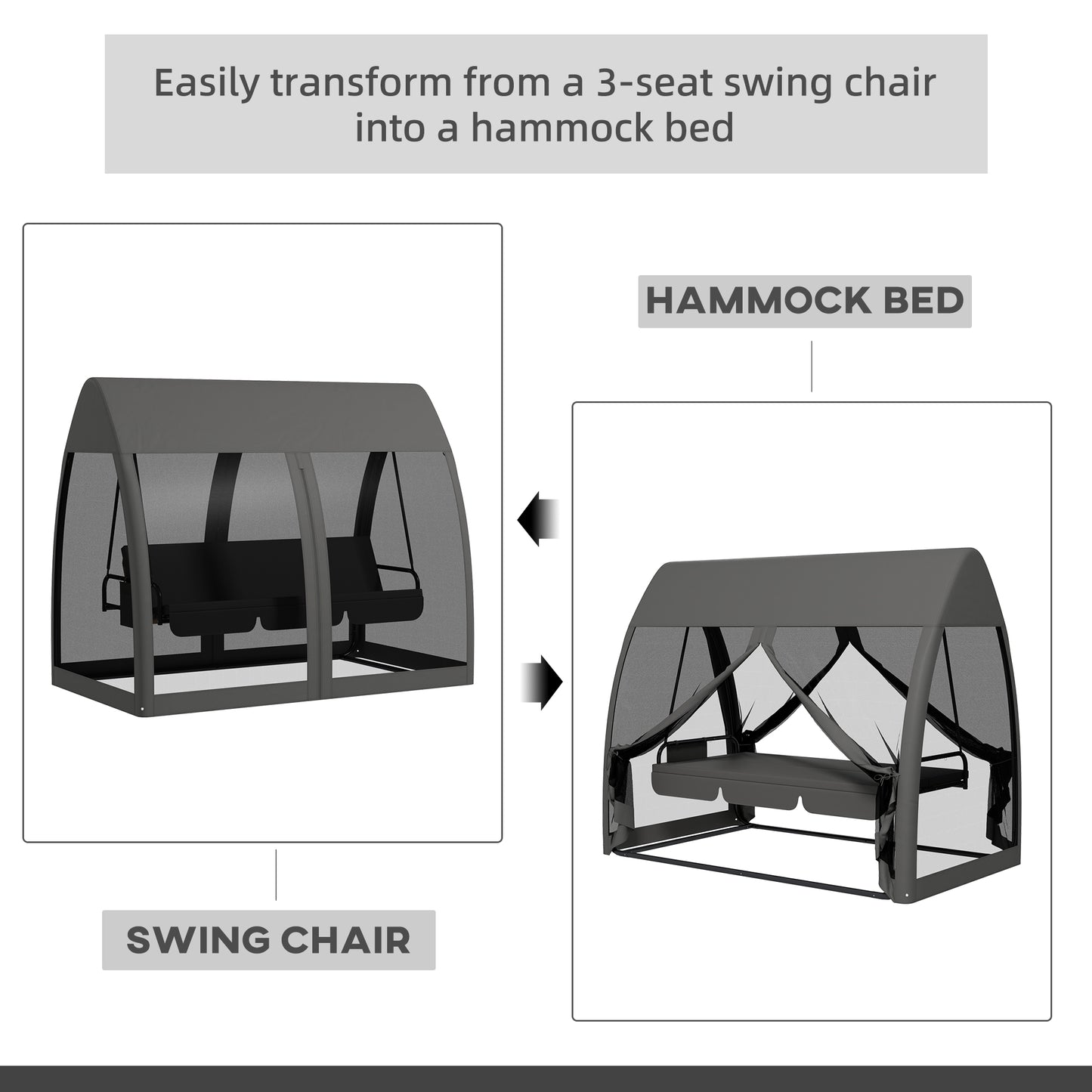 Garden Swing Chair Patio Hammock 3 Seater Bench Canopy Lounger Grey
