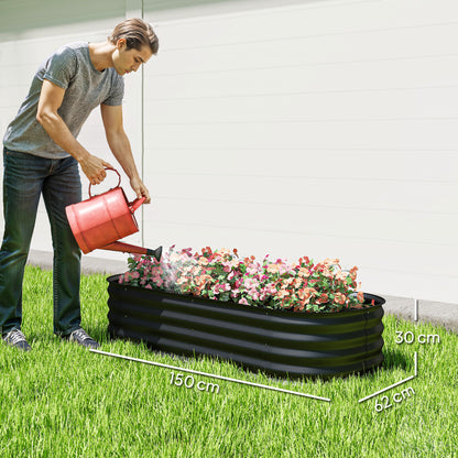 Galvanised Raised Garden Bed Planter Box with Safety Edging, Black