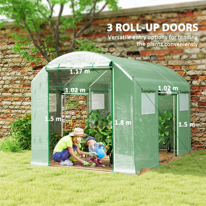Polytunnel Greenhouse with 3 Roll-up Doors, 3 x 2 x 2m, Green