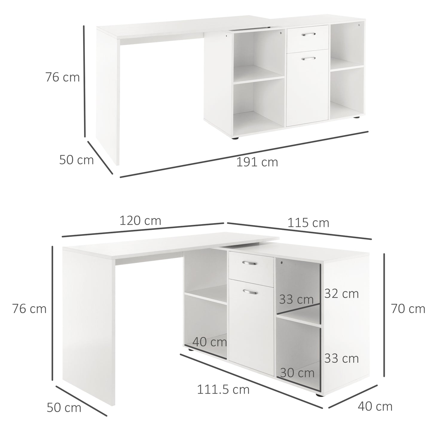 Multipurpose L-Shaped Computer Desk Laptop Workstation MDF White