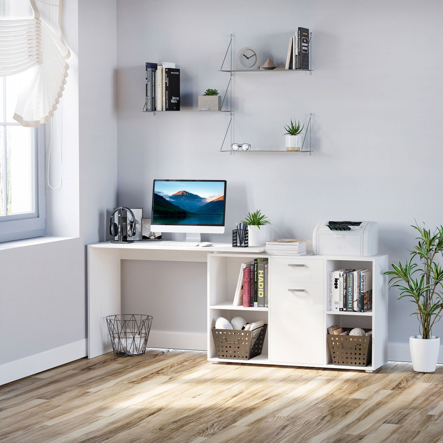 Multipurpose L-Shaped Computer Desk Laptop Workstation MDF White